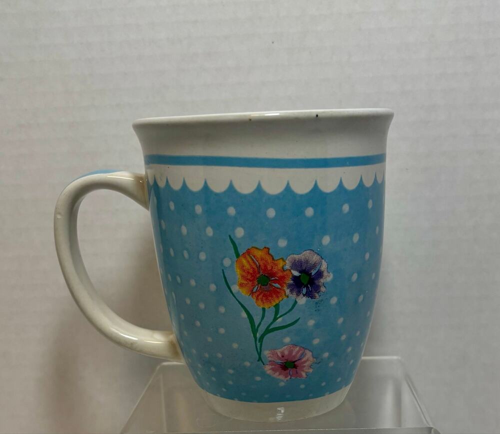 Royal Norfolk Coffee Latte Mug/Cup Blue with White Dots & Flowers